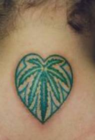 Padrão de tatuagem de folha de maconha cor pescoço feminino