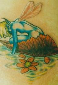 Mavi elf ve düşen yapraklar dövme deseni
