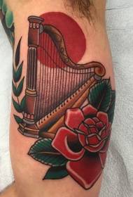 Arm gammal stil färgglad harp tatuering mönster