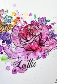 युरोपियन आणि अमेरिकन रंग इंकजेट गुलाब टॅटू हस्तलिखित