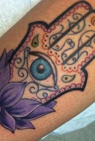 Leg illustration style colored Hamsa tattoo pattern