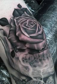 Black gray style knee rose and jawbone tattoo pattern