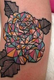 Arm groot geometriese gekleurde roos tatoeëringspatroon