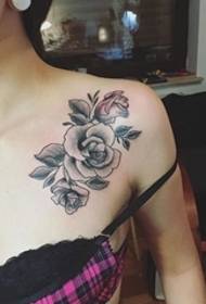 Black Simple Personality Line Tattoo Sting Tattoo Rose Pattern Daquan