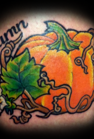 Dovleac mare portocaliu cu flori model de tatuaje cu litere colorate