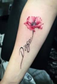 Flower English Tattoo Pekná súprava tetovaní s anglickými písmenami a vodovými kvetmi