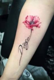 Tatuaggio floreale inglese Un bel set di tatuaggi con lettere inglesi e fiori ad acquerello