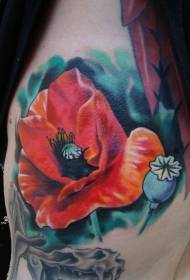 Motif de tatouage d'épaule aquarelle fleur de pavot rouge