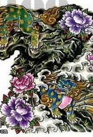 Napakagandang Peony Tang Lion Tattoo Pattern