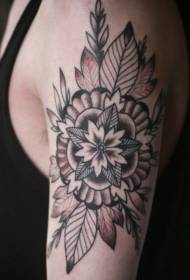 Arm star ng mandala bulaklak na may pattern ng dahon ng tattoo