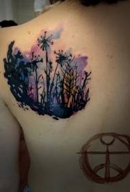 Modello di tatuaggio del giardino del dente di leone di colore dell'acqua della spalla
