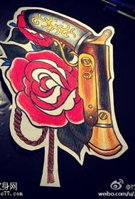 Barevná pistolová růže tetování rukopis vzor