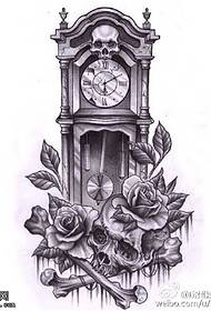 钟骷髅玫瑰纹身手稿图片