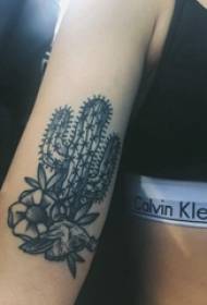 Braccio di ragazza su nero grigio schizzo punto spina immagine creativa tatuaggio letterario tatuaggio
