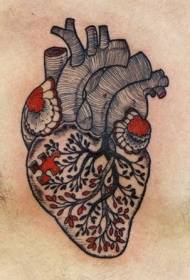 Zwart en rood boomhart tattoo patroon