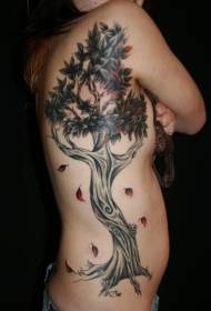 Motif de tatouage grand arbre couleur femme côté côté