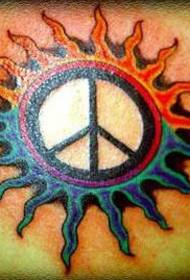 Modello del tatuaggio del segno di pace del sole di colore