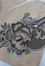 School 匕 skull skull flower tattoo manuscript