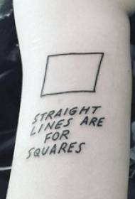 Braço de estudante no quadrado geométrico preto e imagem em inglês simples palavra tatuagem