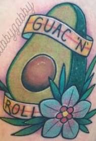 Food Tattoo Avocado Tattoo mat enger Kombinatioun vu Schoulstil a Schoulstil