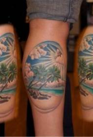 Илустрација за тетоважа со кокосово дрво Едноставна и шарена шема на тетоважа на кокос