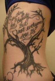 Waist black tree with English tattoo pattern