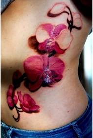 Male waist side color orchid tattoo pattern