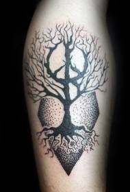 Dot stiliaus juodas geometrinis dekoratyvinis medžio tatuiruotės raštas