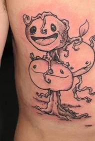 Velika tetovaža na drvetu s tri zanimljiva lica na struku