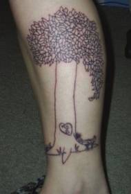 Телећа линија цртаног цртаног дрвета у облику тетоваже у облику срца