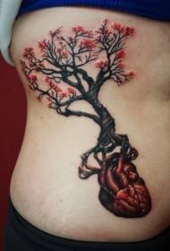 Corazón femenino costilla corazón y patrón de tatuaje de árbol de cártamo