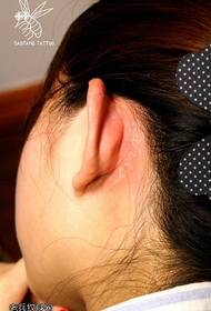 耳の後ろの蛍光英語のタトゥーパターン