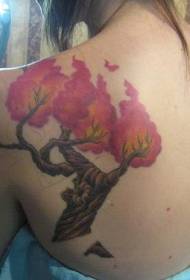 Modello di tatuaggio foglia rossa fiamma fresca ragazza indietro