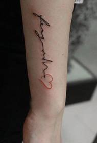Beauty arm popular beautiful letters and ECG tattoo pattern