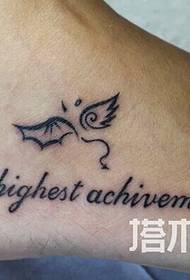 Feet side english tattoo winglet tattoo