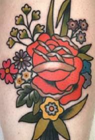 Школски стил сет обојених цвјетних узорака тетоважа 9 листова