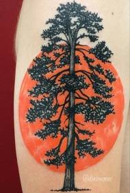 Braccio vecchio albero solitario nero vecchia scuola con motivo a tatuaggio sole arancione