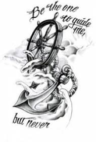 Manoscritto del tatuaggio inglese di schizzo del corpo del fiore di ancoraggio creativo blu marino della barca del vento