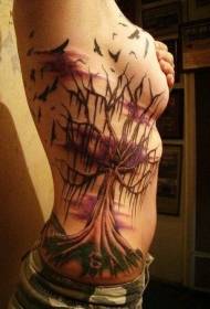 ქალი წელის მხარეს ფერი მოჩვენება მკვდარი ხის tattoo ნიმუში