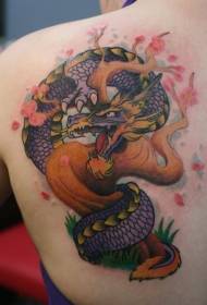 Modello rotondo del tatuaggio dell'albero del drago variopinto di stile posteriore dell'illustrazione