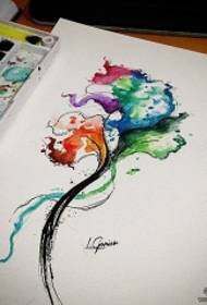 Aquarelle de modèle de tatouage aquarelle abstrait arbre encre splash arbre européen et américain manuscrit