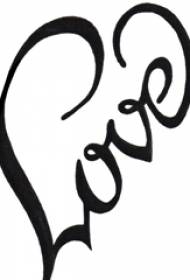 Manoscritto tatuaggio creativo linea nera corpo di fiore letterario inglese cuore