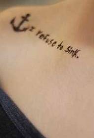 Lub hauv siab clavicle English tattoo qauv