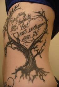 Talje side sort død træ og engelsk tatoveringsmønster
