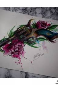Evropská a americká květina stříkající inkoust pistole tetování vzor rukopis