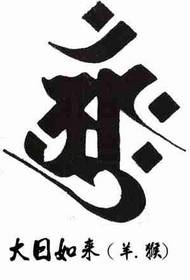 Zodiak tina dua belas zodiak Cina (dewa siki) tato Sanskrit - tempat suci panyalindungan monyét