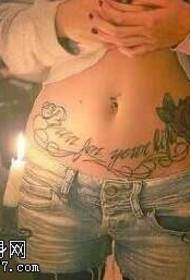 Abdomen black flower English tattoo pattern