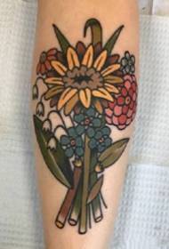 Gaya Oldschool set corak gambar tattoo tumbuhan bunga