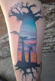 Pátrún tattoo tírdhreacha baobab atá múnlaithe ar chrann deartha