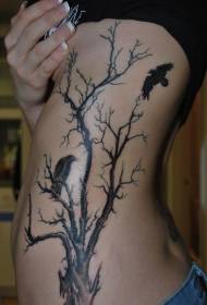 Side rib krage og enormt træ sort tatoveringsmønster